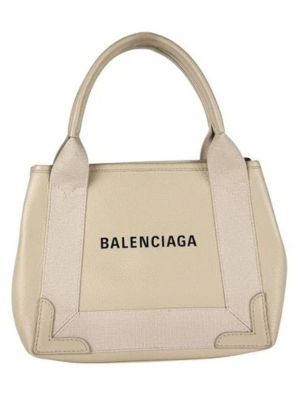 Auth BALENCIAGA Navy Cabas XS Handbag Tote Bag Beige Leather - z11022